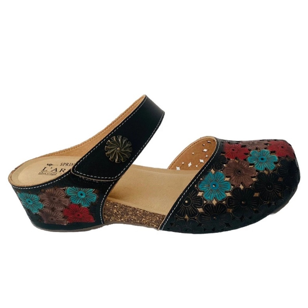 NWT L’artiste Spring Step Black Floral Leather Mary Jane Clogs Women Sz 8.5 Boho